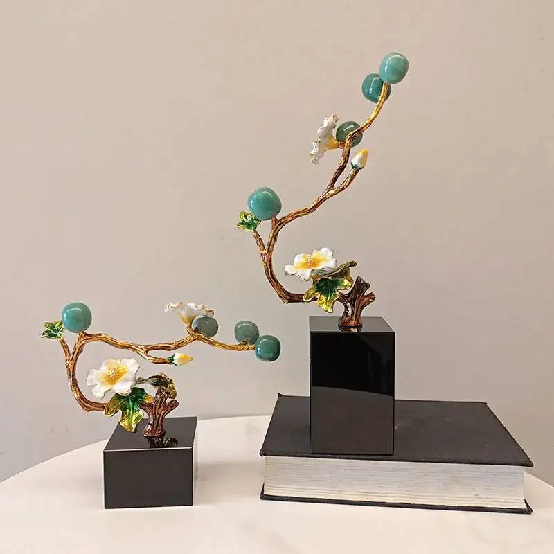 Metal Handicraft Golden Tree Plum Blossom Crystal Tree Artificial Sculpture Decorative Figurines Home Decoration Accessories