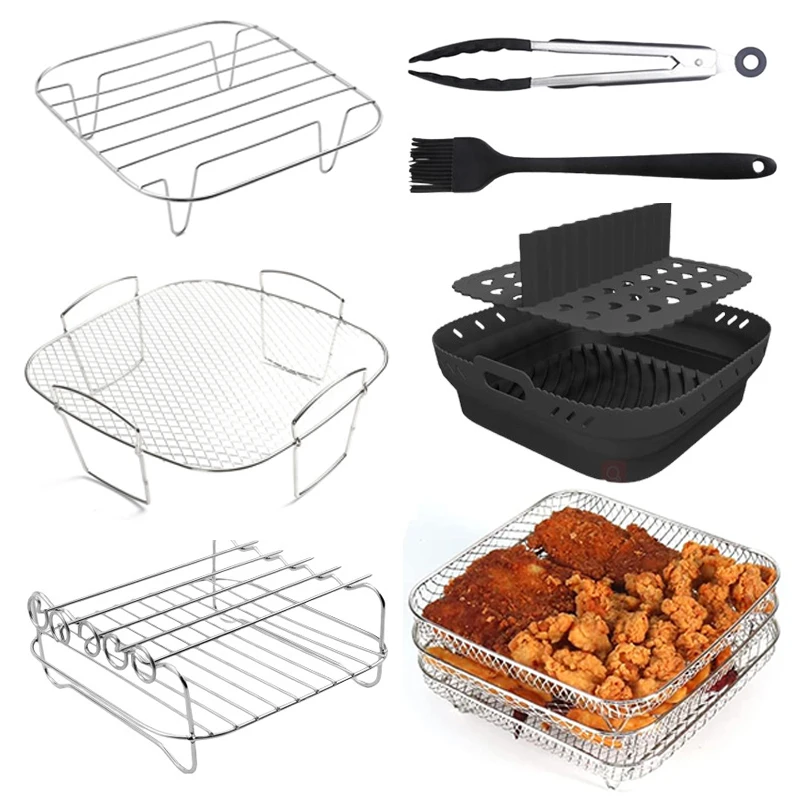 Air Fryer Rack for Ninja Dual 3pcs Layered Stainless Steel Grilling Rack Rectangle Hot Airfryer Basket Tray Accessories