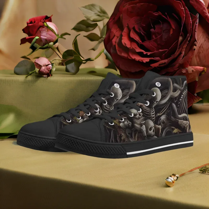 Men's Canvas Shoes Skeleton Gothic Skull Prints Classic High Top Vulcanized Shoes Teens Boys Flats Walking Shoes view 3