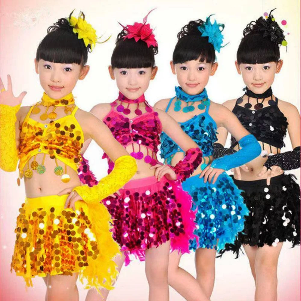 

Stage Performance Costume Elegant Kids Clothes Tassel Competition Uniform Latin Dress Girls Party Children Clothing Dance Wear