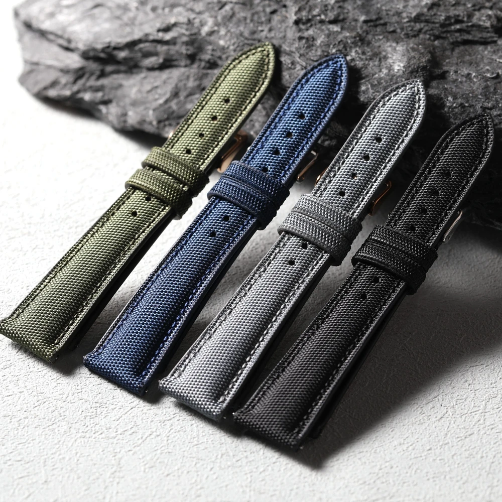 High end Oxford cloth+genuine leather strap, 18 19 20 22MM soft and quick release, retro dustproof, waterproof and wear-resistan