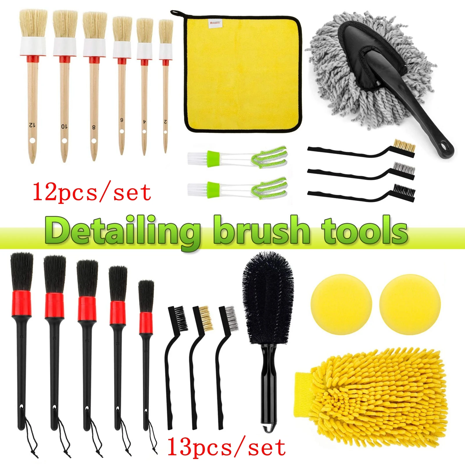 

12pcs/13pcs Car Detailing Brushes Tools For Auto Motorcycle Cleaning Dashboard Panel Trim Air Vent Wheel Tire Interior Exterior