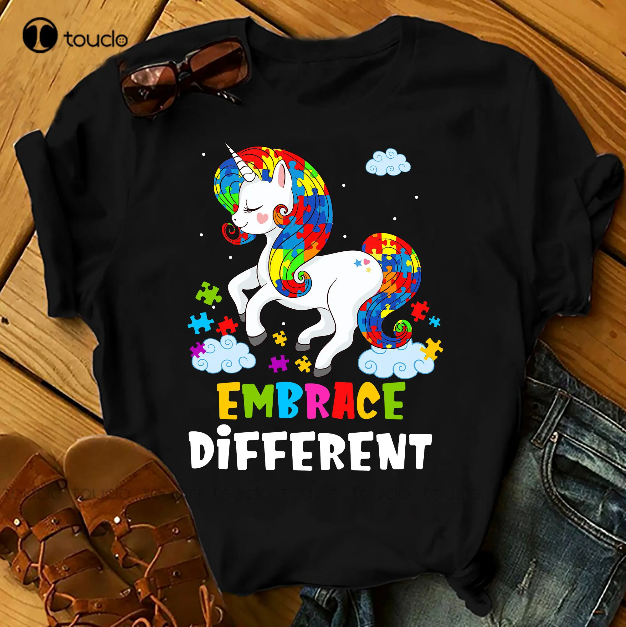 Embrace Different - Autism Awereness T-Shirts Birthday T Shirts Summer Tops Beach T Shirts Custom Shirts Design Your Own Xs-5Xl