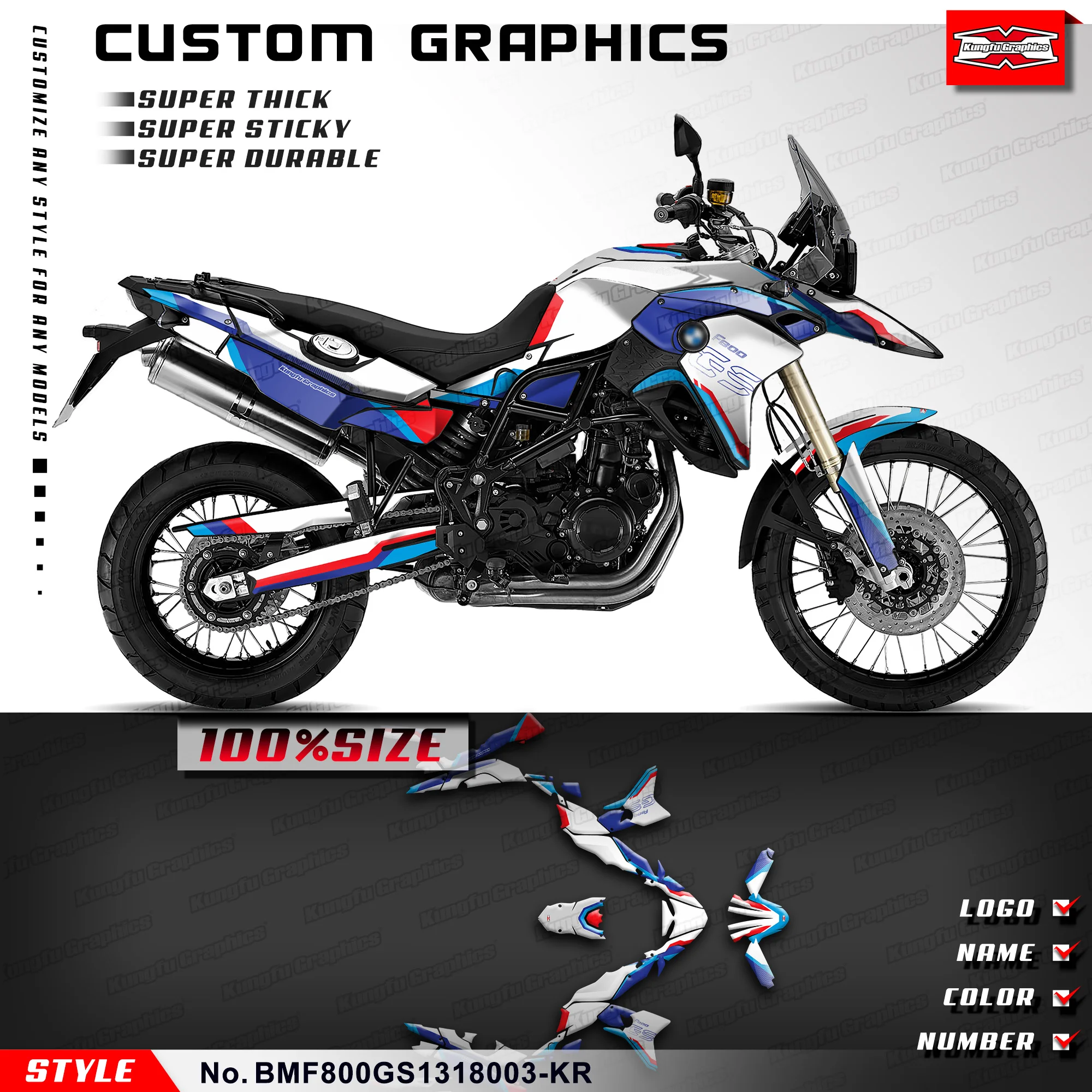 

KUNGFU GRAPHICS Sticker Sheet Motorcycle Graphics for F800GS F800 GS 2013 2014 2015 2016 2017 2018, BMF800GS1318003-KR