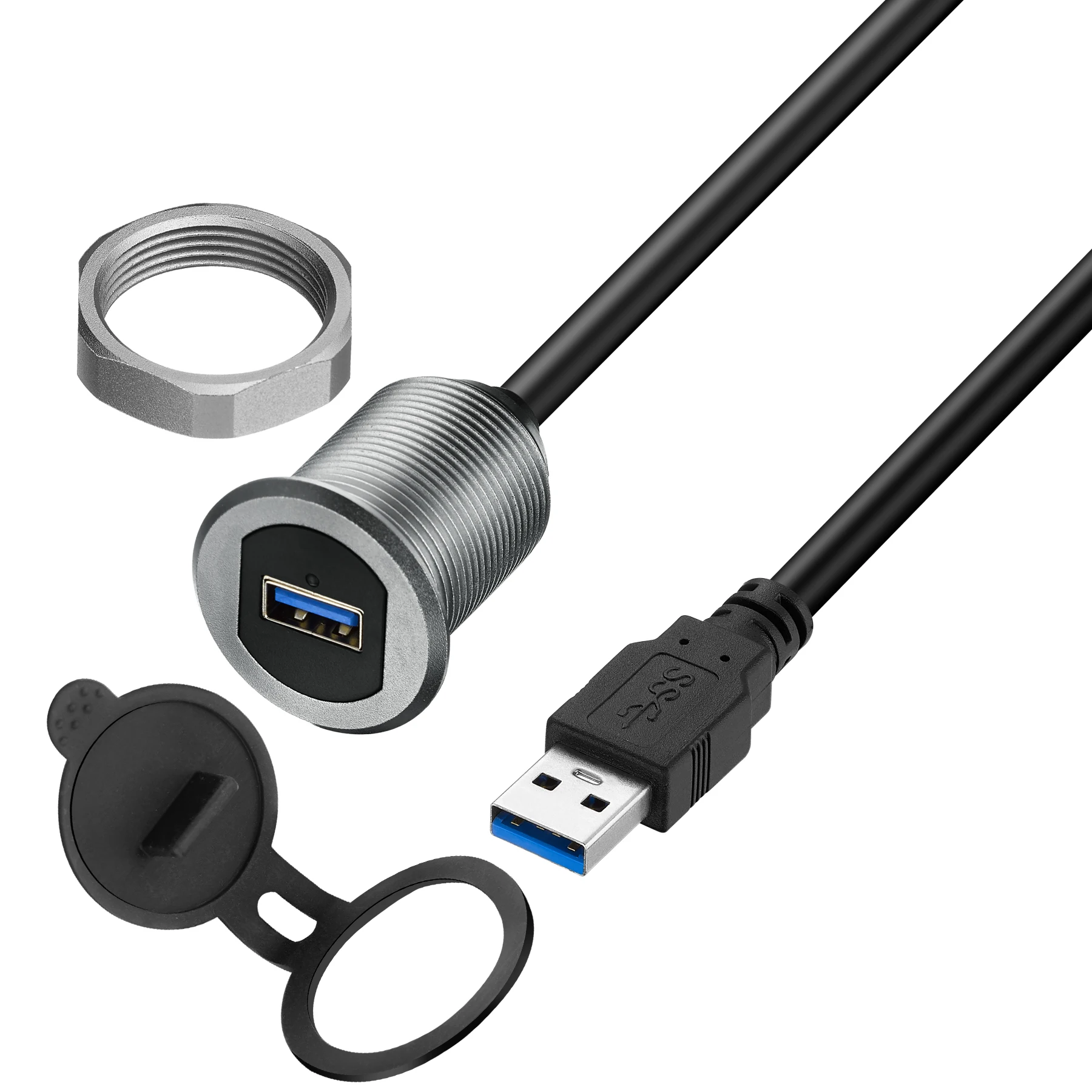 Bochara 1m USB3.0 ذكر إلى أنثى فلوش جبل لوحة تمديد كابل مع مؤشر ضوء مقشر سبائك الألومنيوم للسيارة