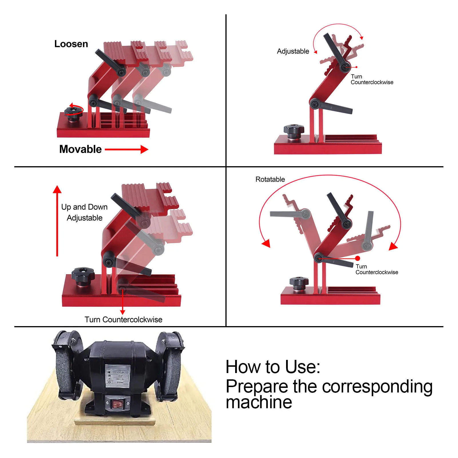 Gabarit d'affûtage d'outils en alliage d'aluminium réglable, gabarit d'affûtage d'outils en alliage d'aluminium pour ponceuse de meuleuse d'établi de 6 à 8 pouces
