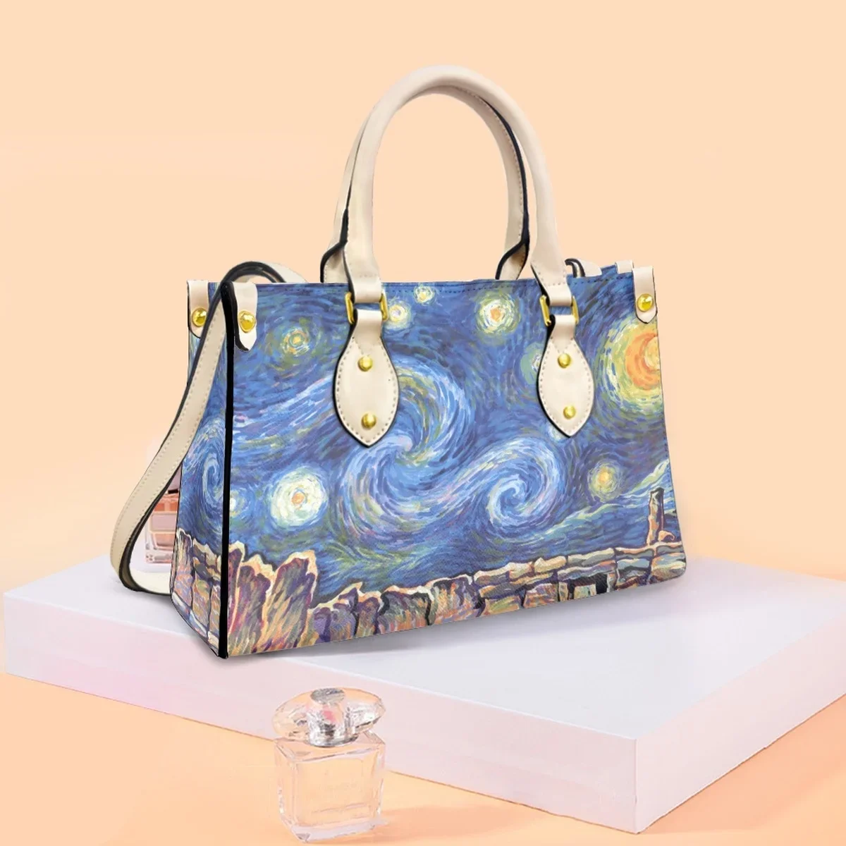 Van Gogh Starry Night Design Bolsa mensageiro para mulheres, bolsa de ombro, alça superior, couro, casual, vintage, presente do dia das mães, moda, 2023