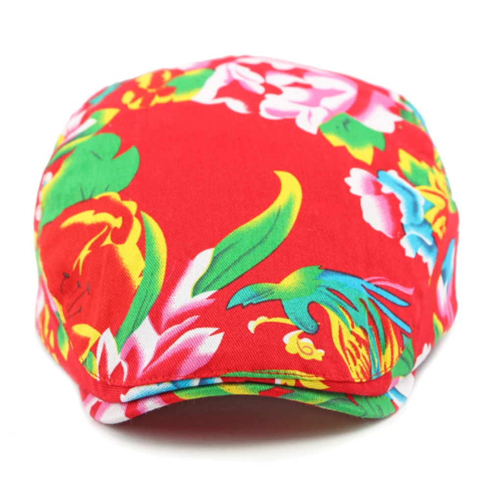 HT4390 Beret for Men Women Chinese Floral Printed Beret Cap Male Female Vintage Artist Painter Beret Hat Adjustable Flat Cap Men