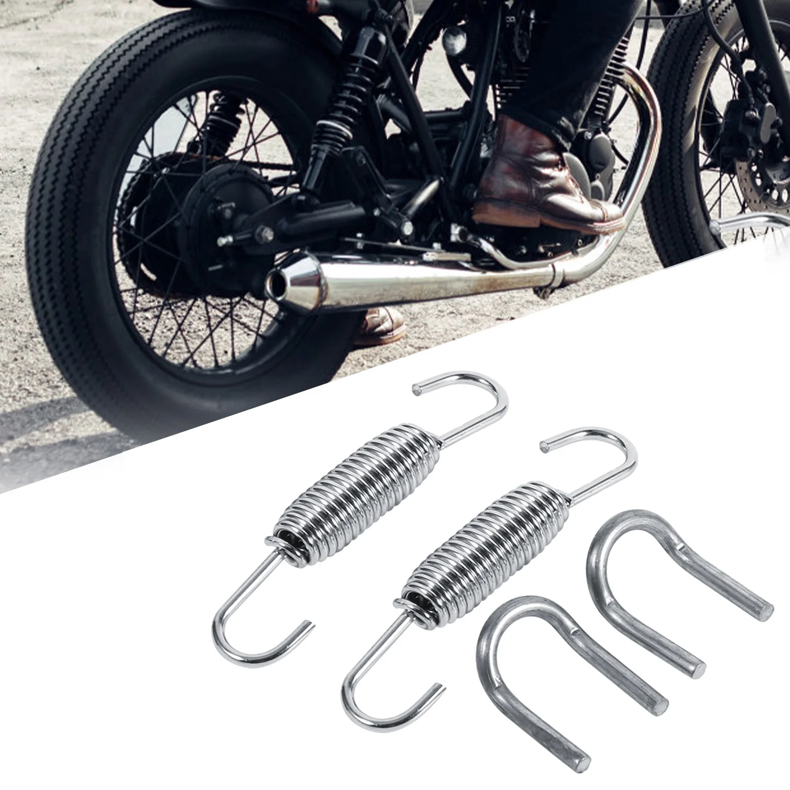 2PCS Stainless Steel Universal Motorcycle Muffler Exhaust Springs Hooks Front Middle Link Pipe Exhaust Connect Spring with Hook