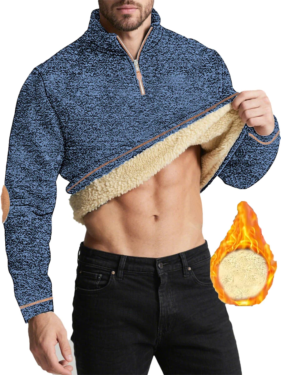 

Autumn and Winter Men's Stand up Collar Zipper Knitted Shirt Sleeve Lamb Fleece Trendy Top Sweater Coat