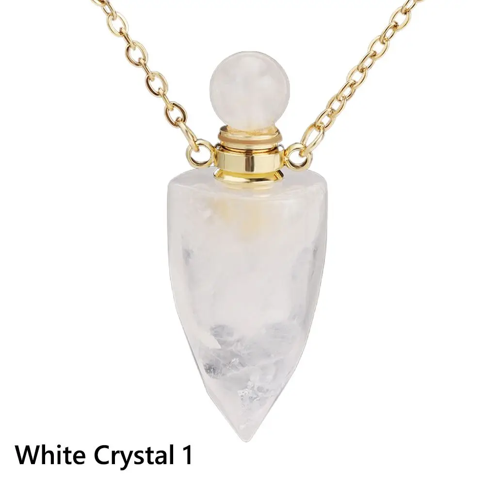 Cone Shape Faceted Pendant Perfume Bottle Necklace Jewelry Accessories Green Aventurine Crystal Necklace Rose Quartz