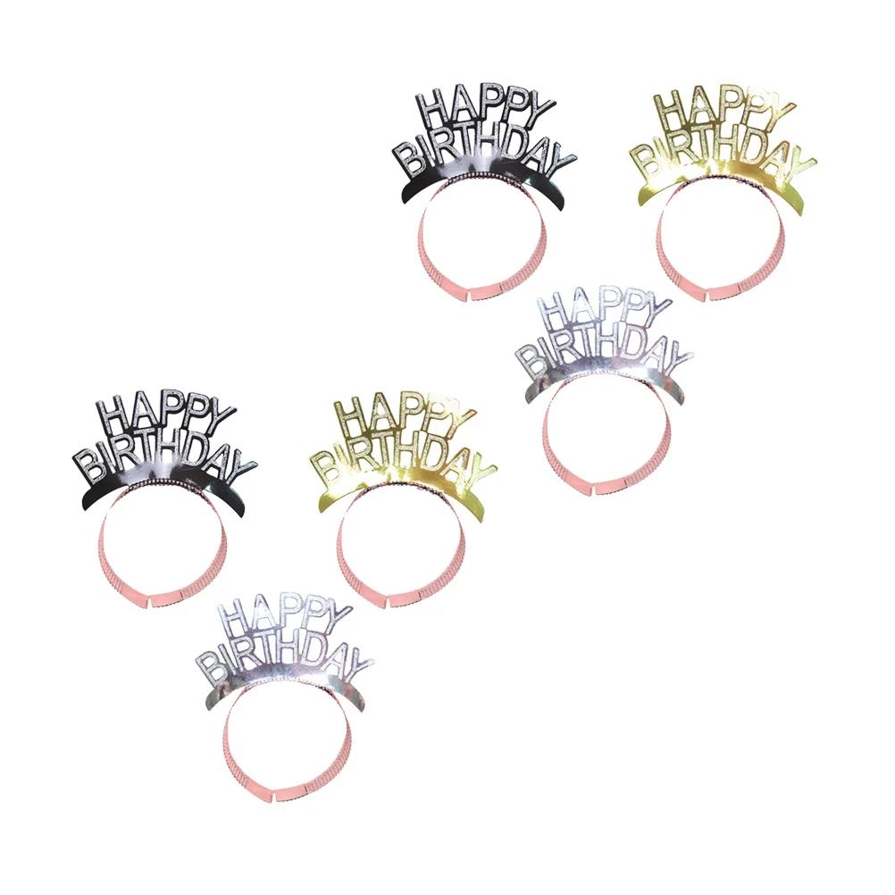 

6Pcs Birthday Hats Elastic Hair Hoops for Kids Children Headband Party Hats Colorful Bright Lovely Design Silver Golden Black