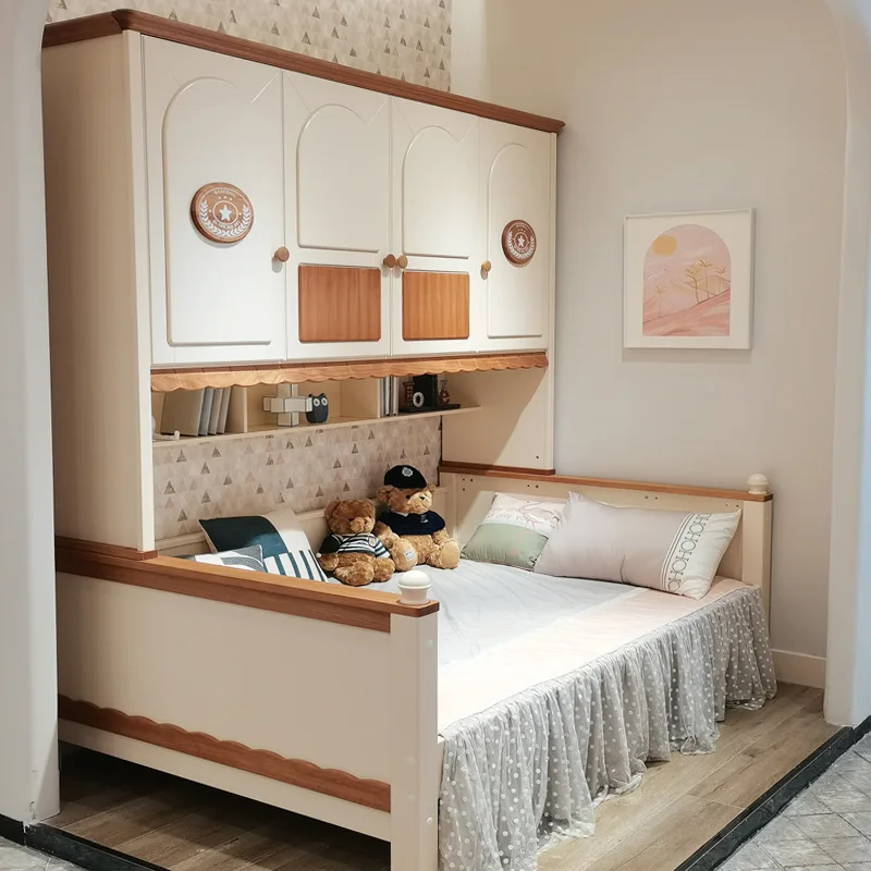 

Full solid wood bed cabinet wardrobe bed integrated small apartment tatami space saving children storage bed boys and girls