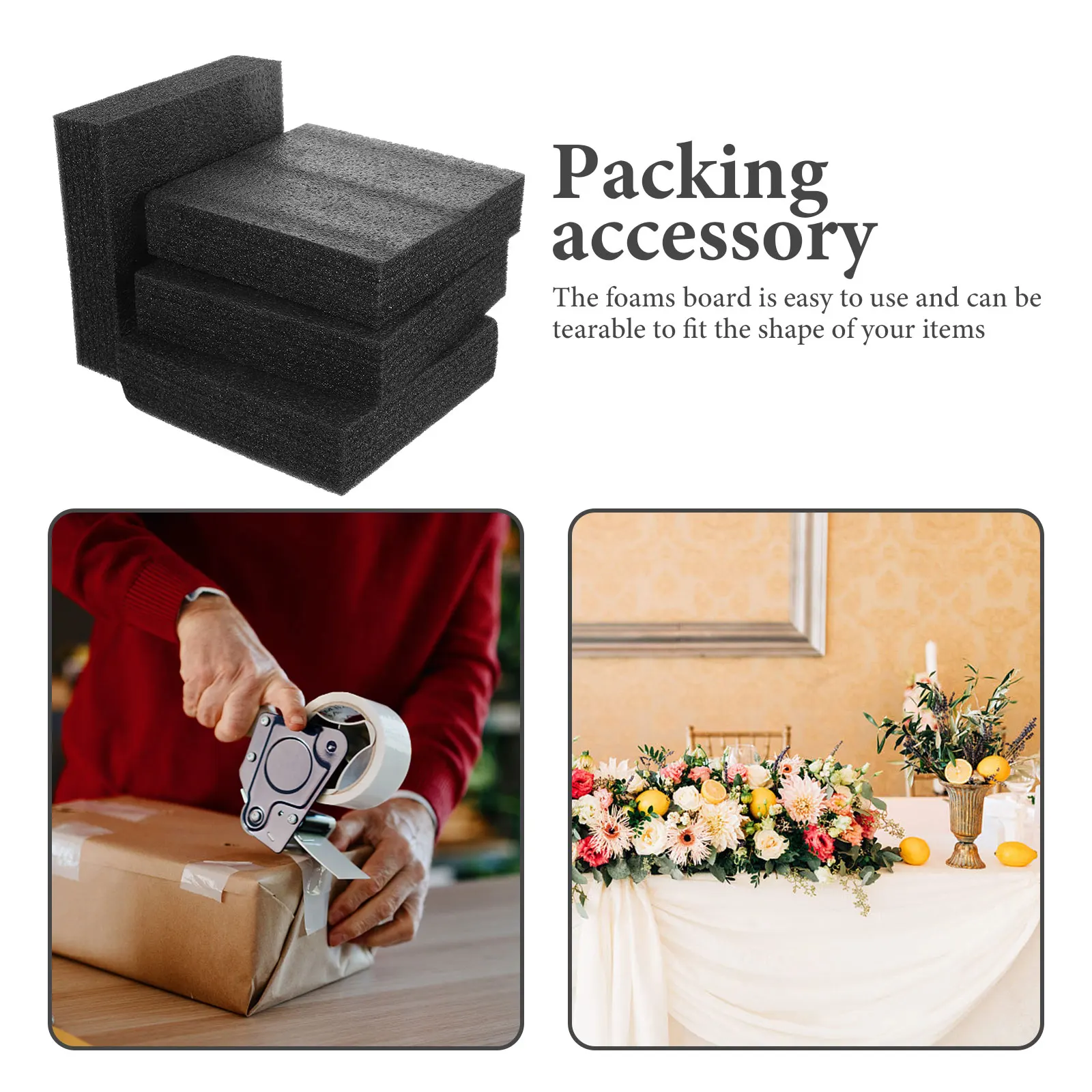 

4 Black Pearl Cotton Foam Pads 200x197x53mm Packing Liner Shock Resistant able Board Fillings Wrapping Inserts