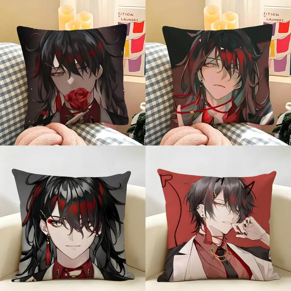V-Vtuber Vox Akuma Cute Anime Cushion Cover Natural Linen Organic Fabric Double-Sided Printing Room Sofa Decor Pillow Case