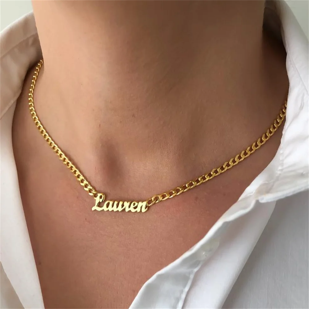 

Old English Name Necklace Customized Name Hip Hop Necklace Stainless Steel Cuban Chain Necklace for Men Women Hip Hop Jewelry