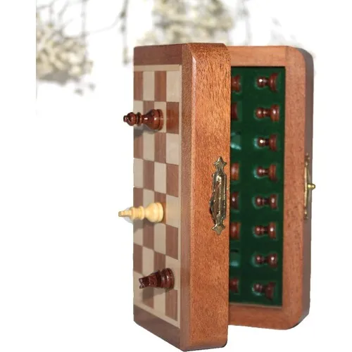 Aydınlı Chess Magnet Stone Wood Folding Boxed Chess 13 cm