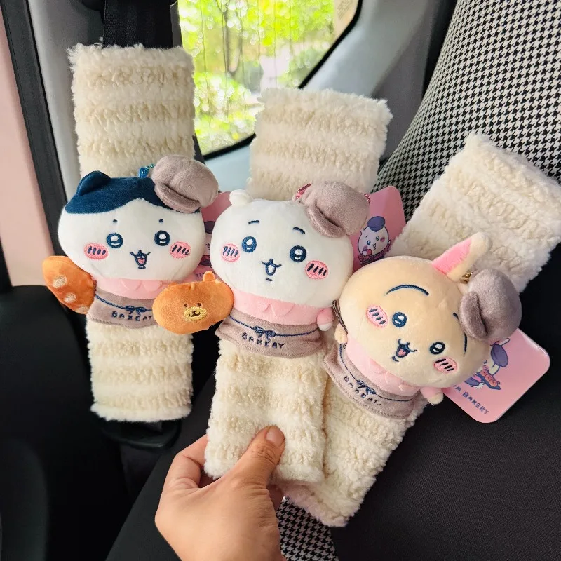Anime Chiikawa Hachiware Car Seat Belt Shoulder Pad Fun Doll Design Car Interior Decoration Soft Plush Anti Chafe Wear Resistant
