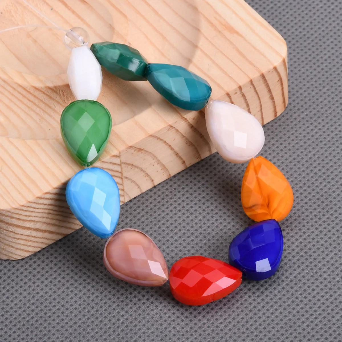 10pcs Flat Teardrop 18x13mm Opaque Faceted Glass Loose Beads For Jewelry Making DIY Crafts Findings