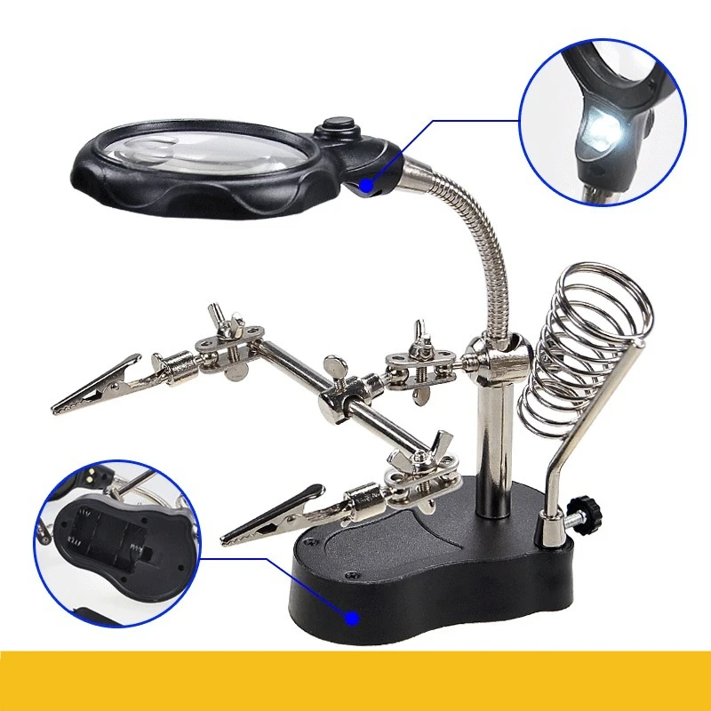 Iron Station Stand With Welding Magnifying Glass Clip Clamp Third Hand Helping Desktop Magnifier Soldering Repair Tool