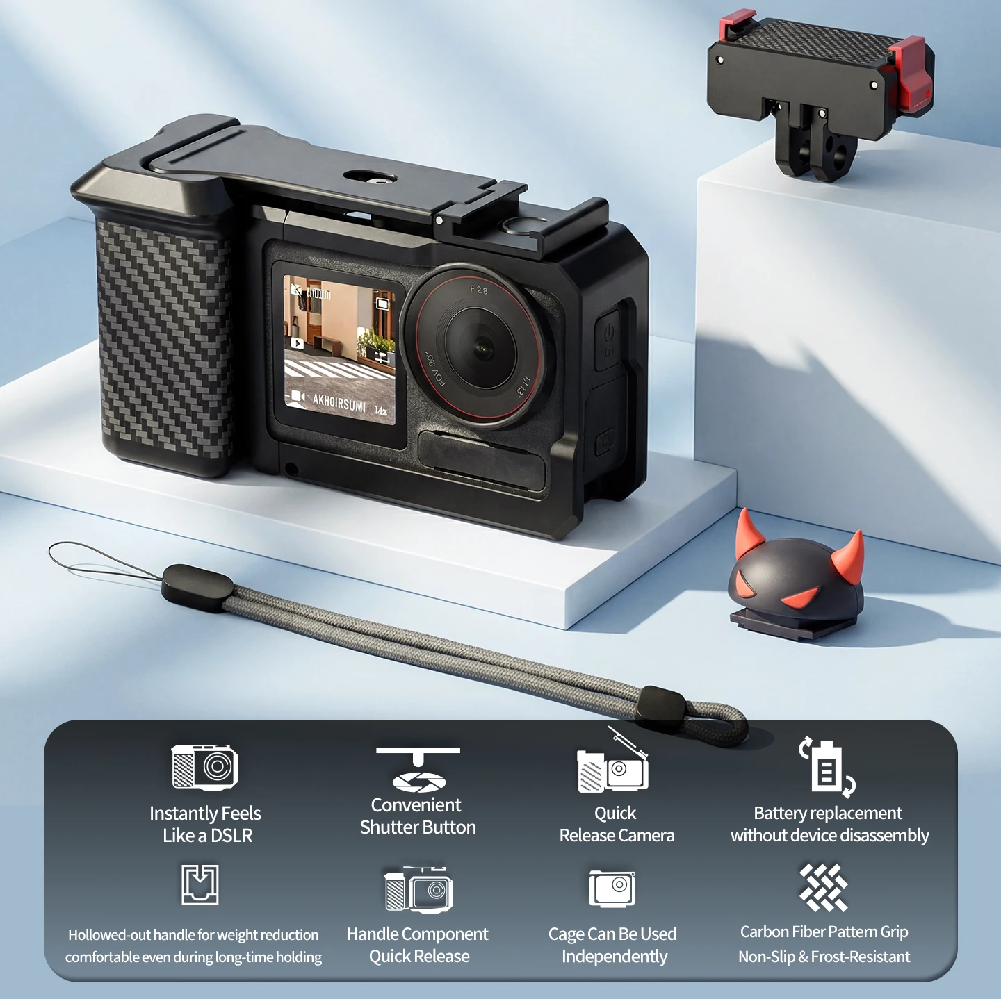 

Street Photography Metal Camera Cage with Hand Grip for DJI Action 5pro/4/3 Quick Release Shutter Control Camera Vlog Accessory