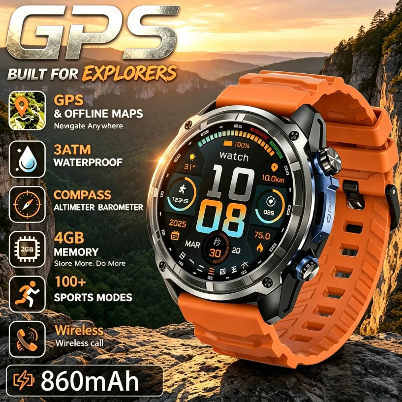 Men GPS New Offline Map Smart Watch 1.43 AMOLED HD Display 3ATM Waterproof BT Call 860mAh Battery Outdoors Military Watches iOS