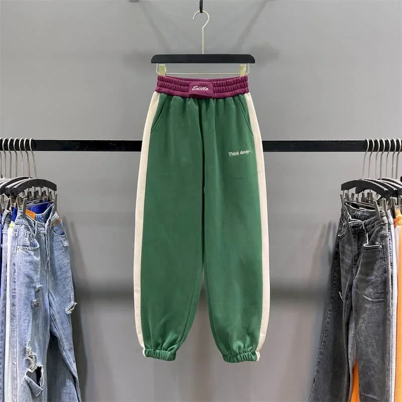 Harem Pants Women Plush Sporty Sweatpants Women Patchwork Casual Vintage Elastic Waist Streetwear Women Clothing Lantern Pants