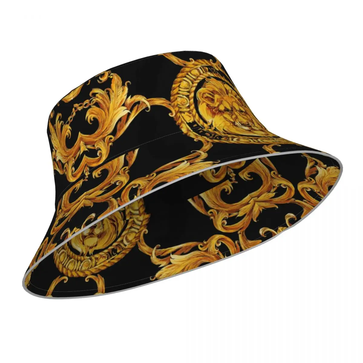 Golden Baroque Reflective Bucket Hat Summer Hats Fisherman Hat Foldable Women Men Sunscreen Shade Caps