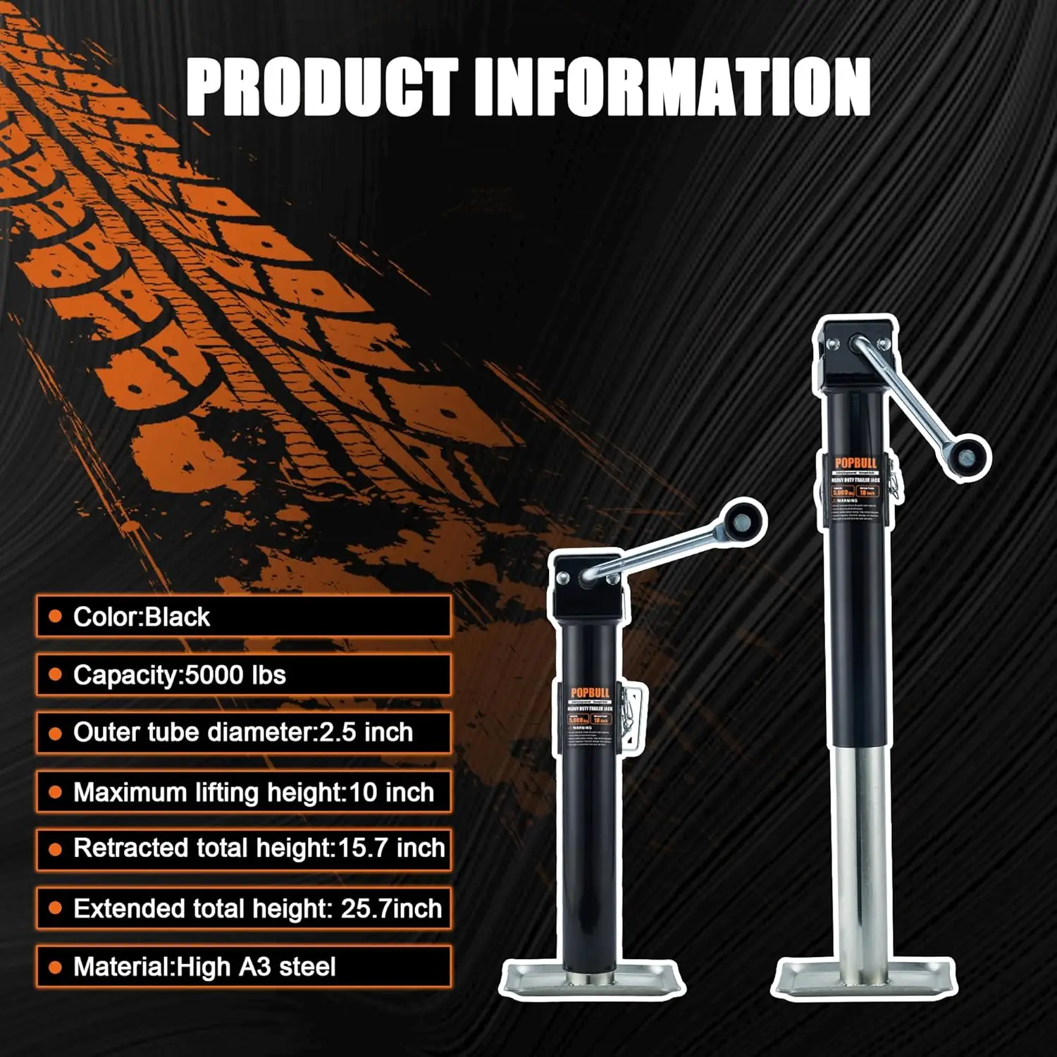 مقبس مقطورة دوار للأنابيب قابلة للحام بوزن 5000 رطل، سفر عمودي مقاس 10 بوصات للمركبات الترفيهية والقوارب والحصان والمقطورات متعددة الأغراض