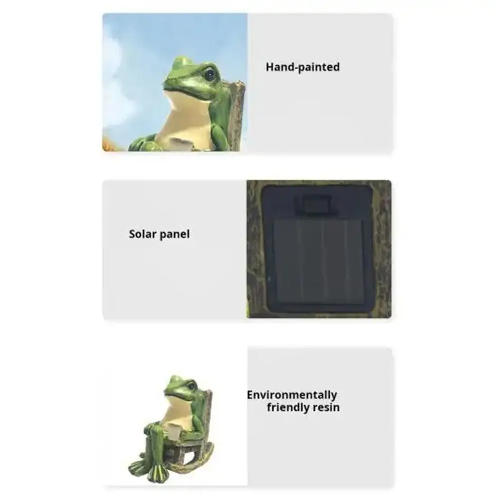 Waterproof Solar Powered Frog Night Light Creative Rustic Style Rocking Chair Frog Figurine Lamp Cute Cartoon Ornament