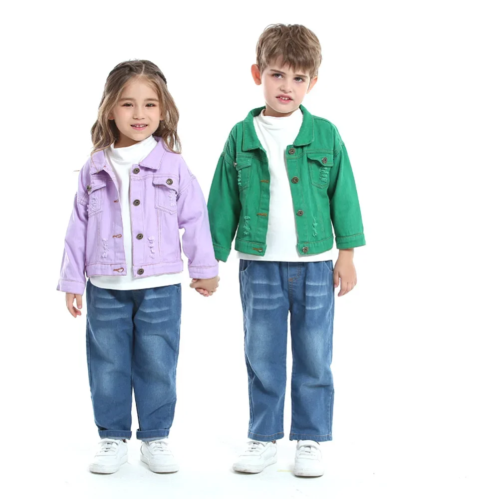 

1-7Yrs Children Boys Girls Denim Jackets Causal Long Sleeve Coat Autumn Winter Ripped Outwear Spring Kids Boys Clothing Outfits