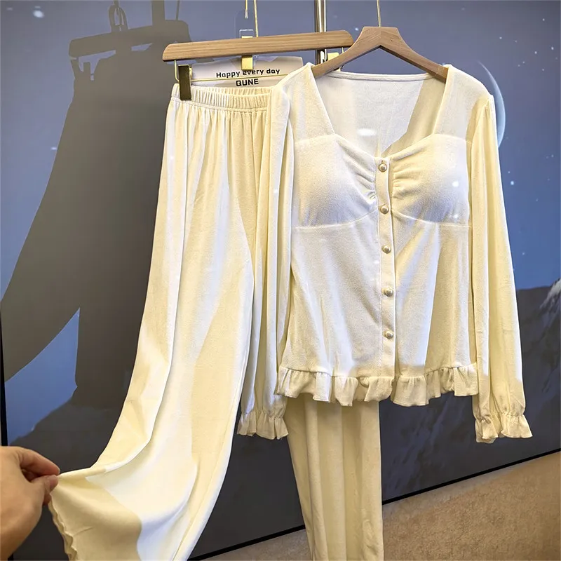 

Островные бархатные женские пижамы, теплая плотная одежда для сна, домашний костюм, флисовая ночная одежда, женские брючные комплекты с длинными рукавами, пижамы Femme