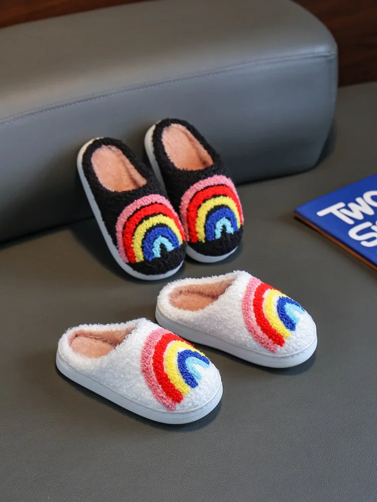 

Милые радужные хлопковые тапочки унисекс, зимние домашние хлопковые тапочки с выскакиванием