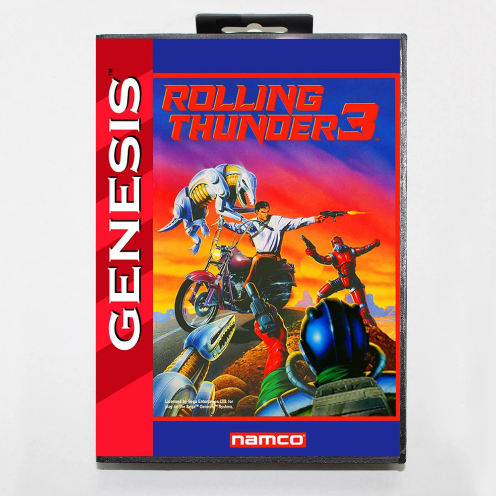 Tarjeta de juego Rolling Thunder 3 MD con caja estadounidense personalizada para consola Sega Megadrive Genesis de 16 bits