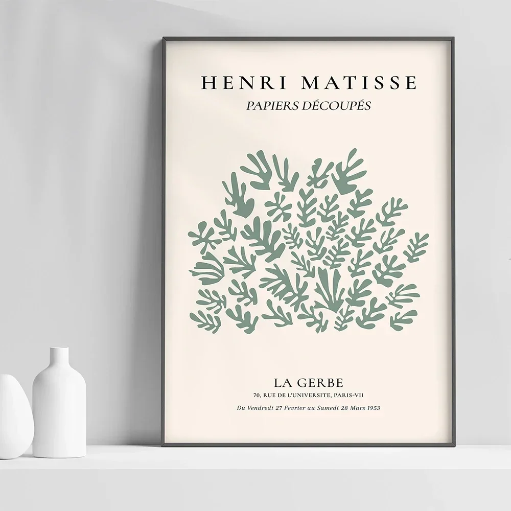 Abstract Matisse Flowers and Leaf Nordic Posters, Neutral Gallery and Prints, Wall Art, Canvas Pictures for Living Room