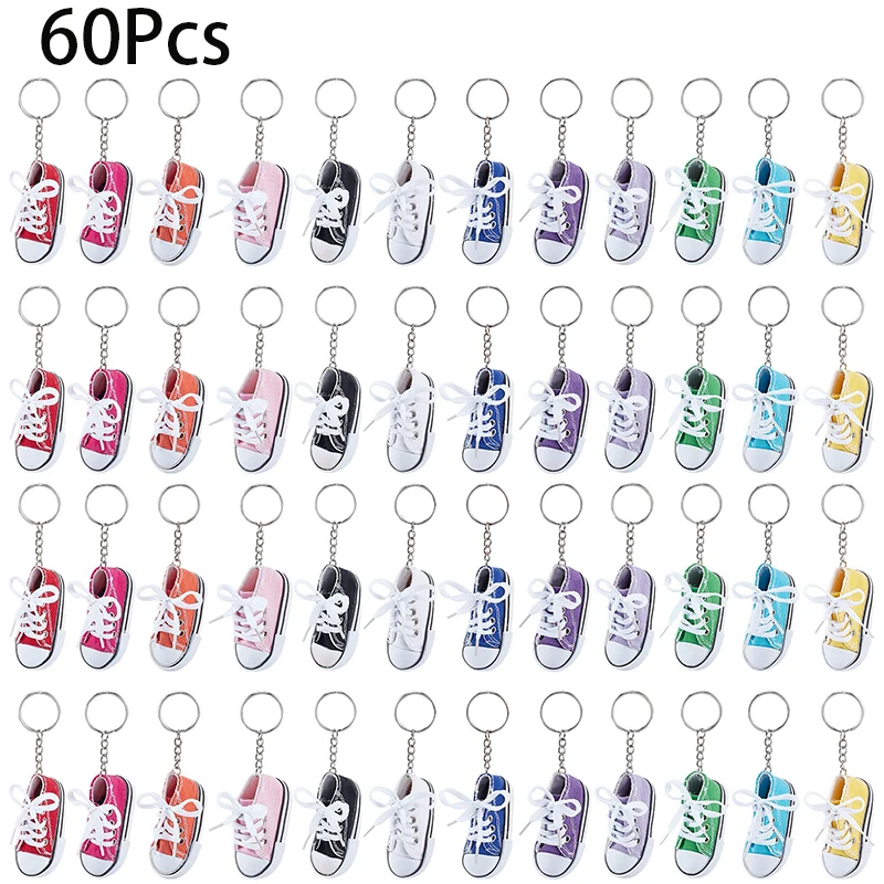 60Pcs Shoe Keychains Mini Canvas Keychains Cool Tennis Shoe Key Chains for Keys and Bags