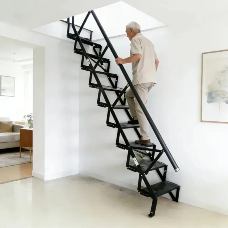 Folding stairs, attic against the wall, ladder on the side, wall ladder interior