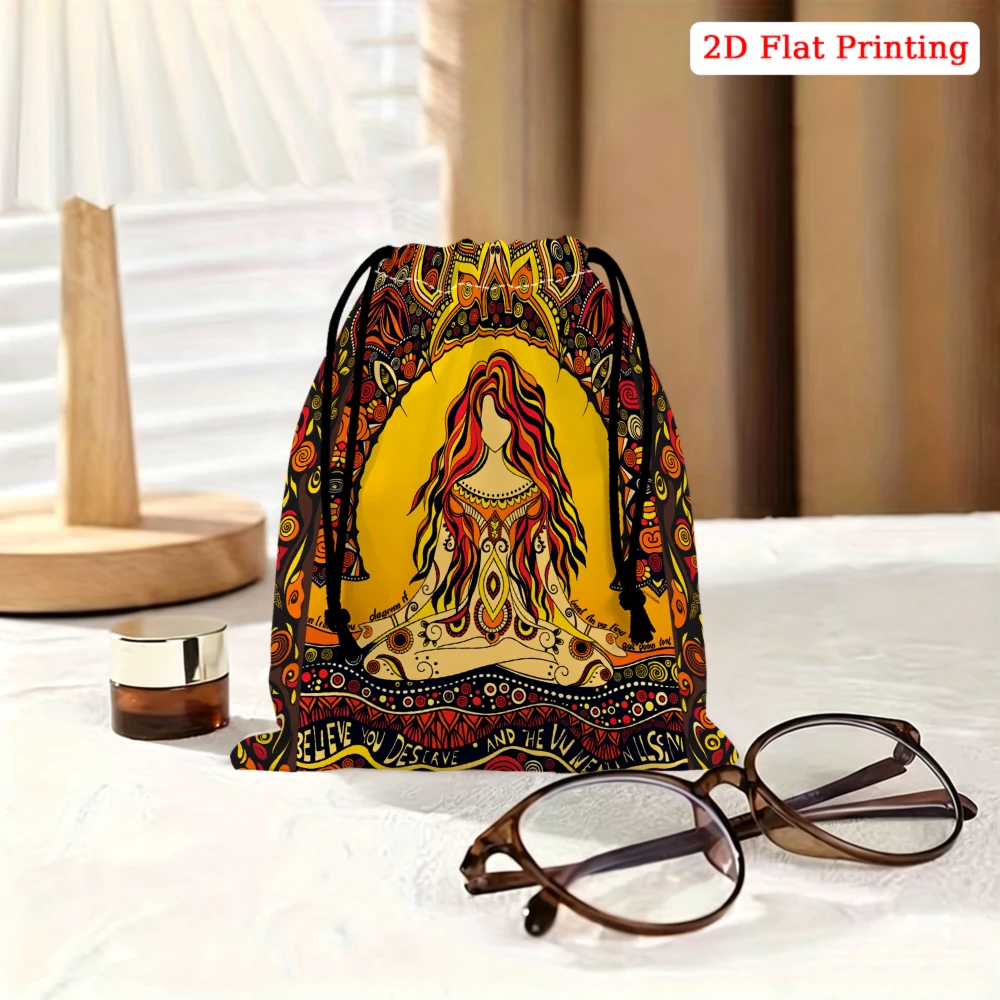 1Pc Bohemian Style Drawstring Bag Multicolor Goddess Mandala Print Storage Small Pouch For Travel Cosmetics Jewelry Organizer Po