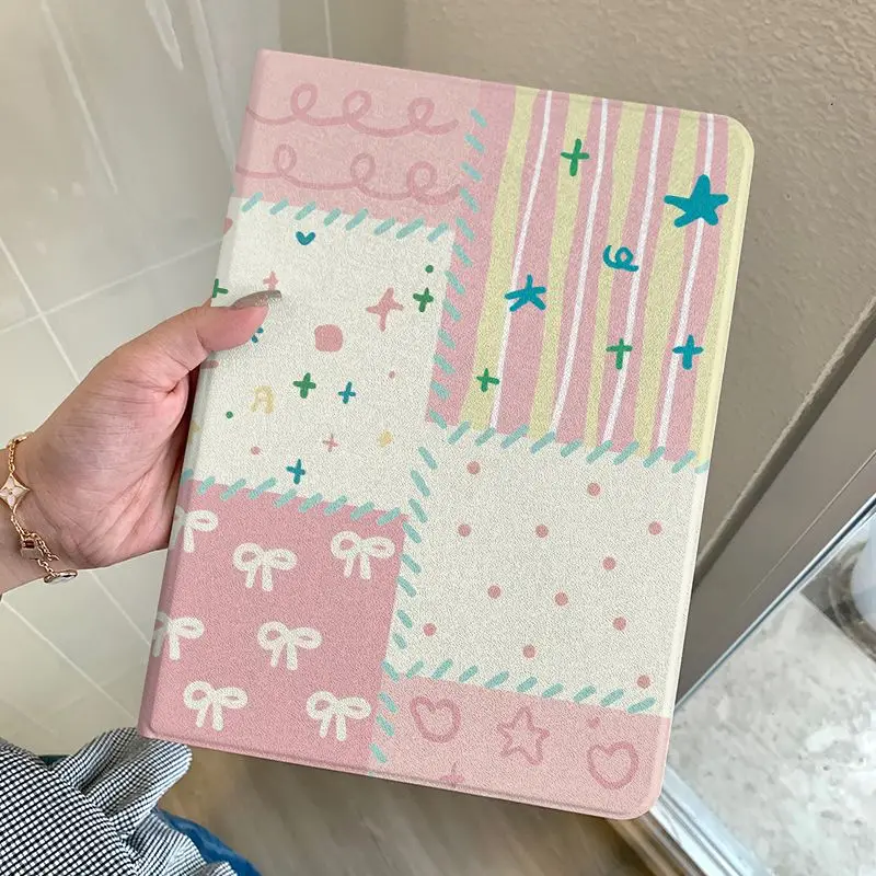 Pink star color blocks spliced TABLET case for iPad pro10/11-Inch 2020/6th/7th /8th /Air 3rd/Air4th/9thgen/Air 5thGen2022/Air 11