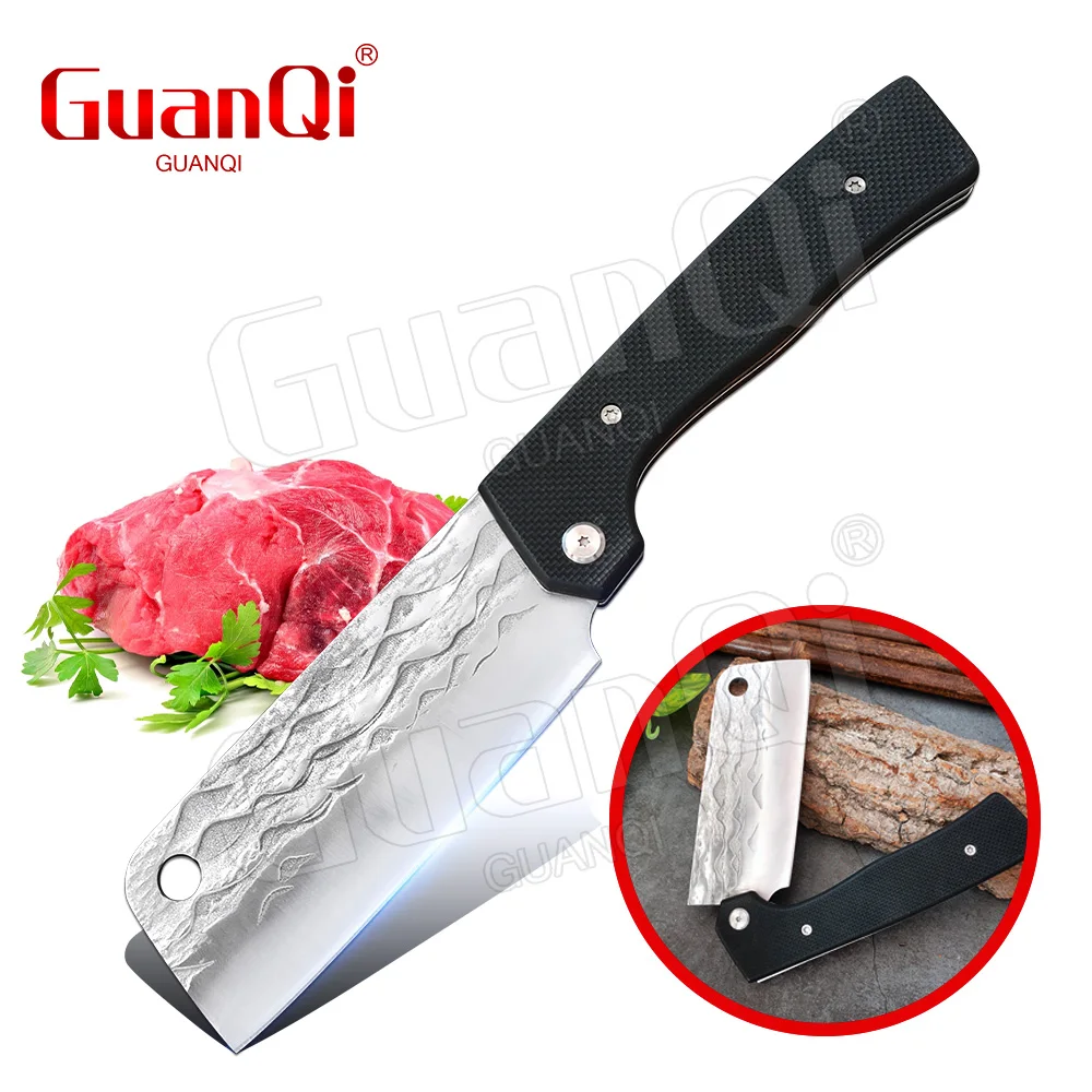 Folding Kitchen Chef Knife Stainless Steel Handmade Forged Cleaver Knife Sharp Fishing Knife Cutter Butcher Knife G10 Handle