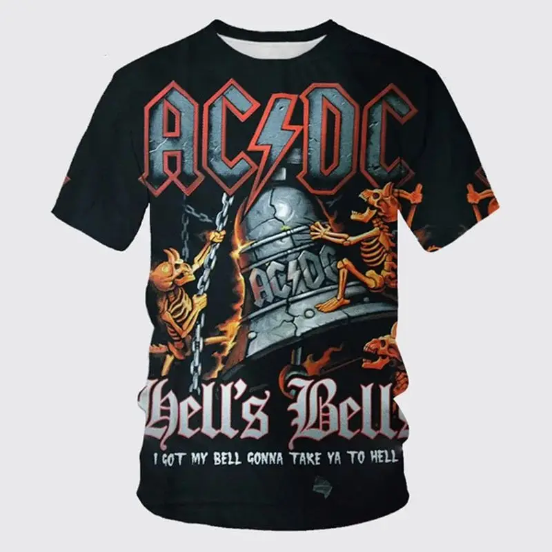 Summer Mens Clothing Rock Band T Shirt AC/DC 3D Print Fashion Children's O-neck T-shirt Casual Boys and Girls Shirt Tops