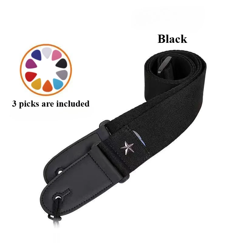 Embroidered Cross Guitar Strap - Adjustable Shoulder Strap for Electric, Bass & Ukulele - Available in Black, Coffee, Khaki