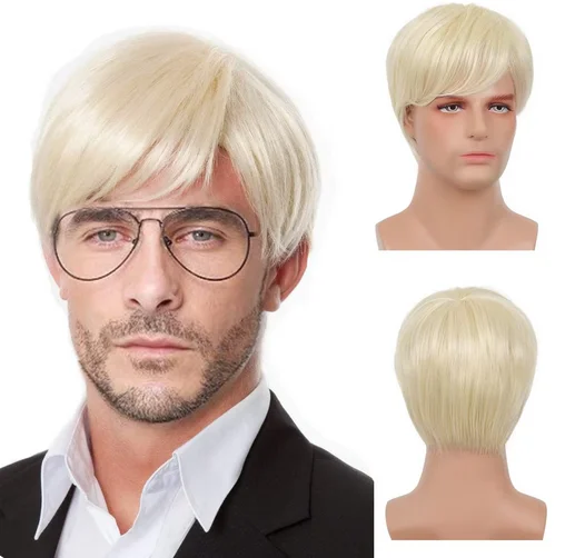 Mens Short Blonde Wig Natural Blonde Synthetic Hair Replacement Wig for Men Guys Short Blonde Cosplay Halloween Costume PartyMen