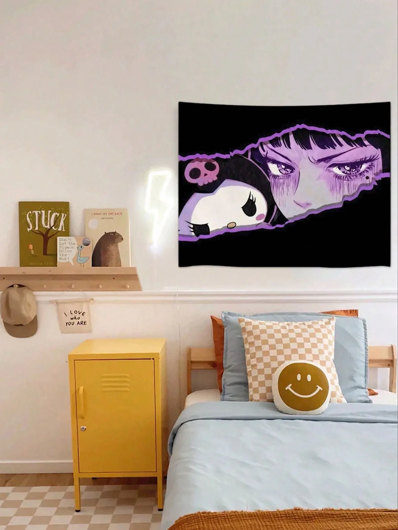 سانريو Charcats الكرتون Kuromi المطبوعة نسيج أبيض وأسود نسيج فتاة غرفة الجدار الشنق الديكور هدية تزيين المنزل