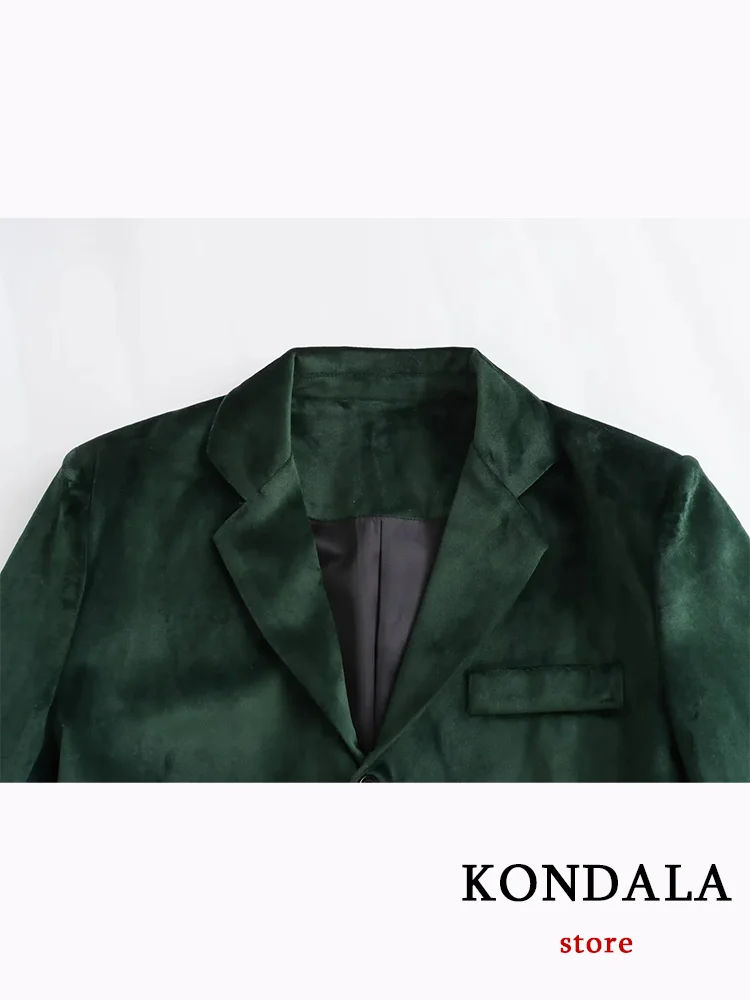 KONDALA Casual Chic Solid Women Suit Velvet V Neck Pockets Blazer Straight Pants New Fashion 2024 Autumn Winter Office Lady Sets