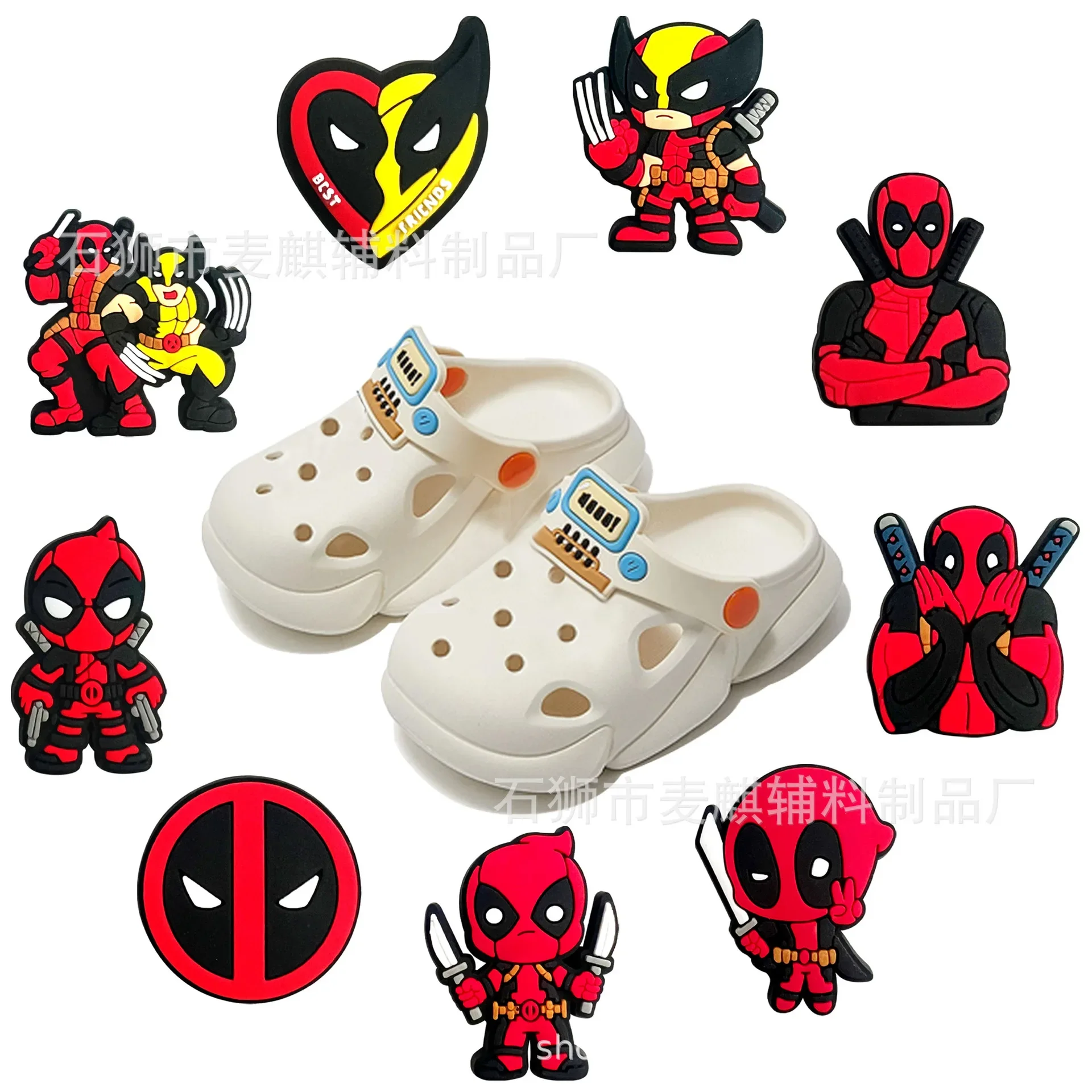 Deadpool Encantos da Sapata para Crocs Decorações, Decorações de Sapato, Sandália Decorar, Acessórios DIY, Kids Gifts, Hot, 9Pcs por Conjunto