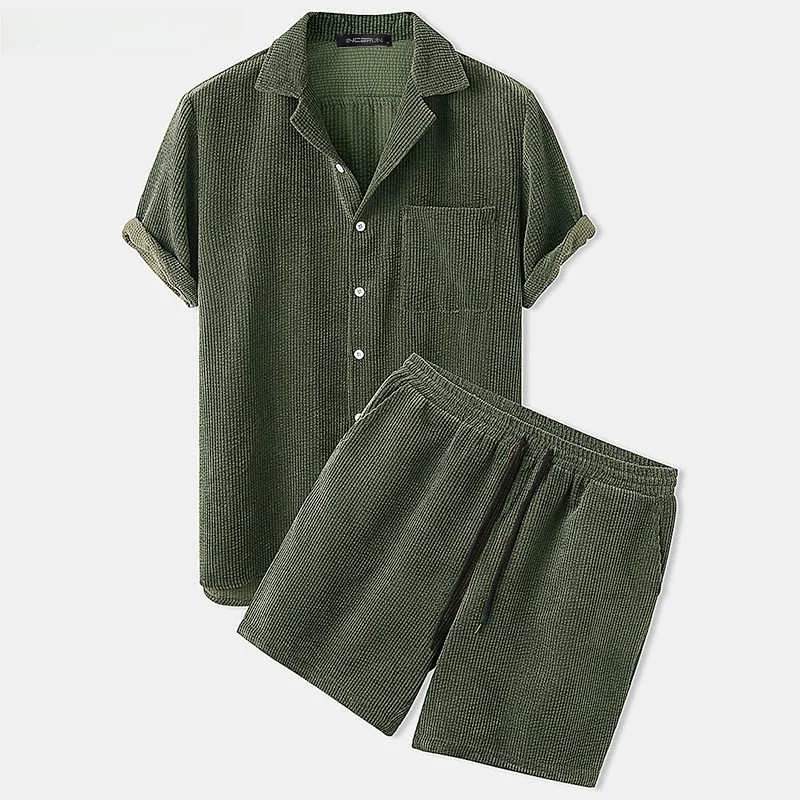 

S2XL Мужской вельветовый комплект ort Sve Lapel Button irts Casual irt Хлопок 00% лиоцелловая ткань Летний сезон Китайское происхождение