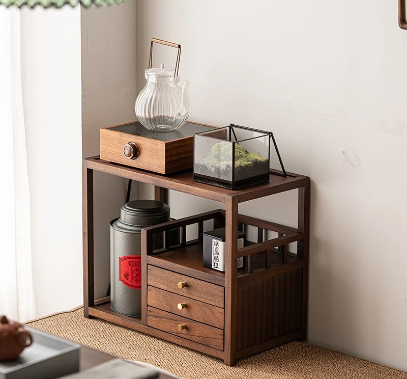 Walnut desktop rack tea set storage Pu'er