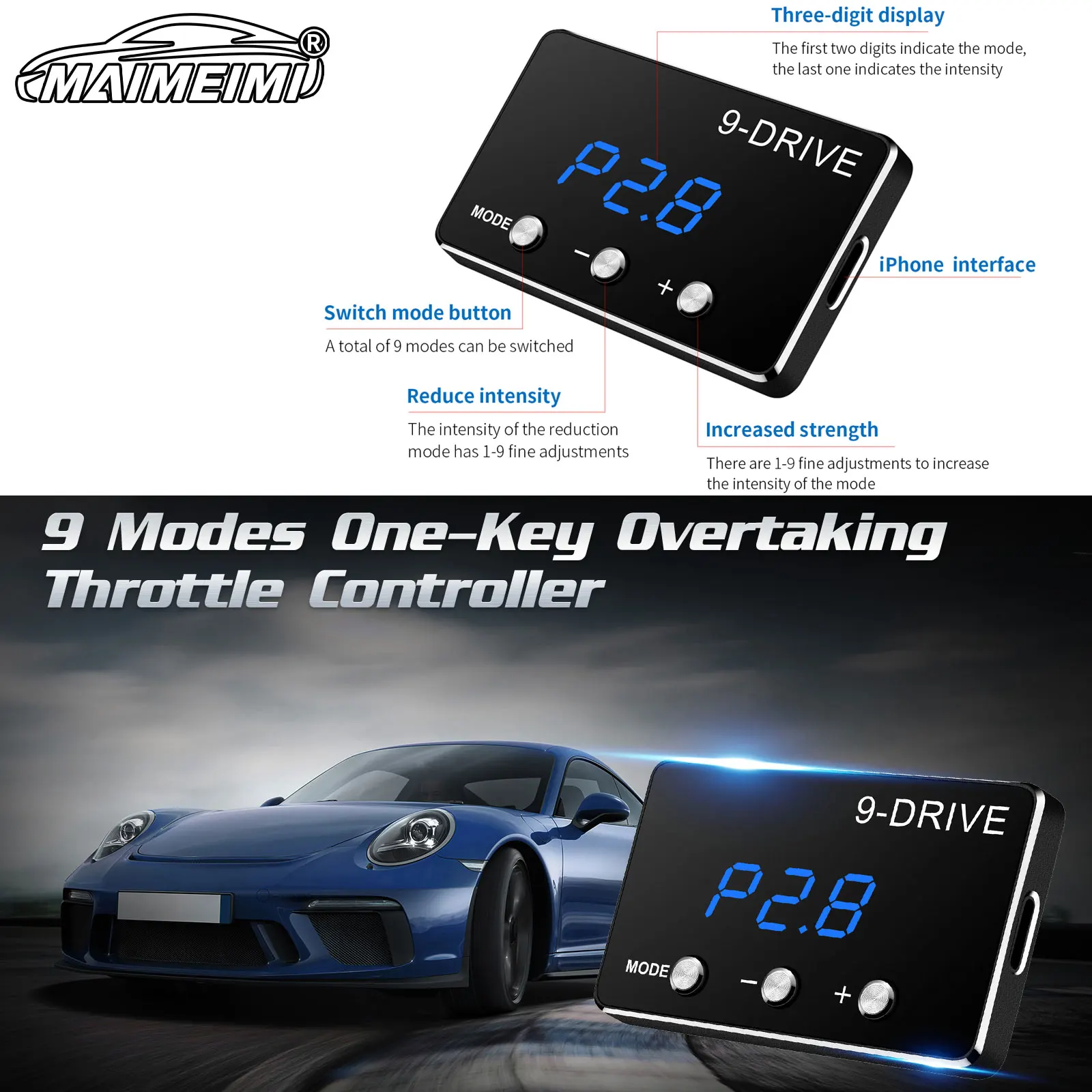9-Drive Electronic Throttle Accelerator Racing Power Accelerator Controller Car Pedal Booster Tuning Parts Accessory Plug Play