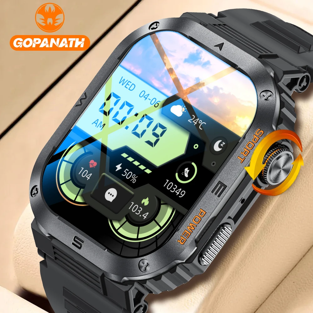 Rugged Military Smart Watch Men For Android IOS Ftiness Watches Ip68 Waterproof 2.01'' AI Voice Bluetooth Call Smartwatch 2023